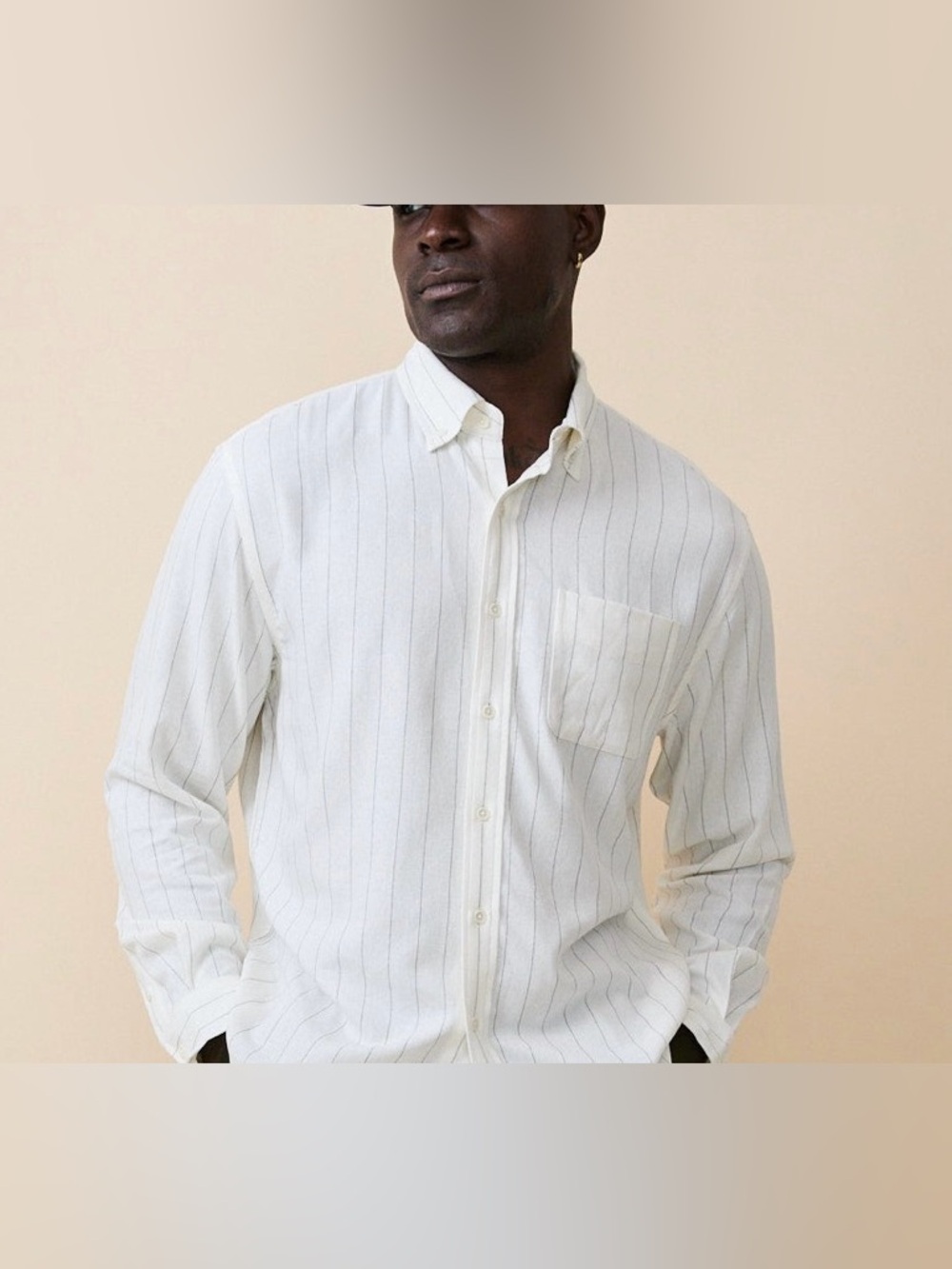 Massimo Dutti White Pinstripe 100% Linen-Shirt